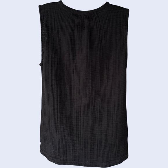 Lou & Grey Black Sleeveless Top Small Gauze Button Front Minimalist - Picture 2 of 5